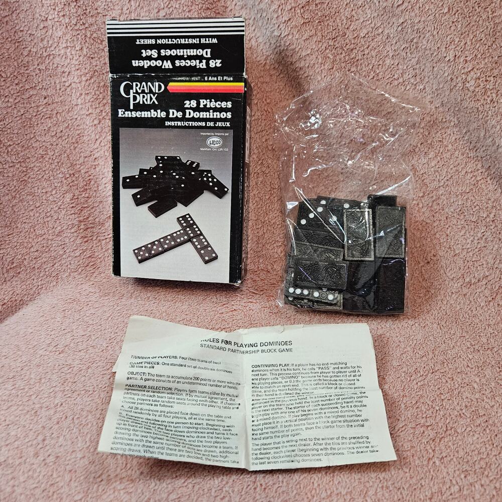 Vintage Deadstock Grand Prix 28 Pieces Wooden Dominoes Set Double Six Sealed Bag